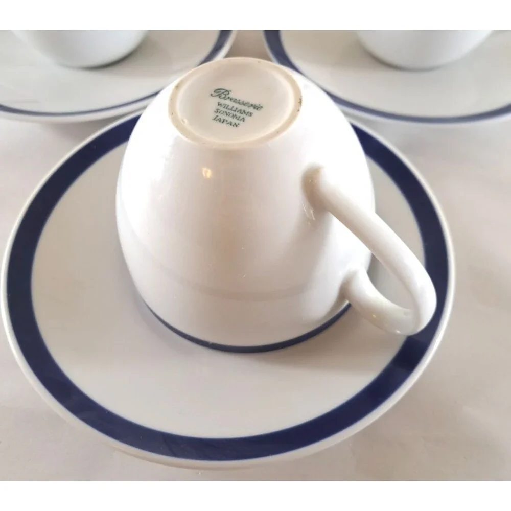 Williams Sonoma Brasserie Blue Tea Coffee Cups & Saucers Set of 6 Japan